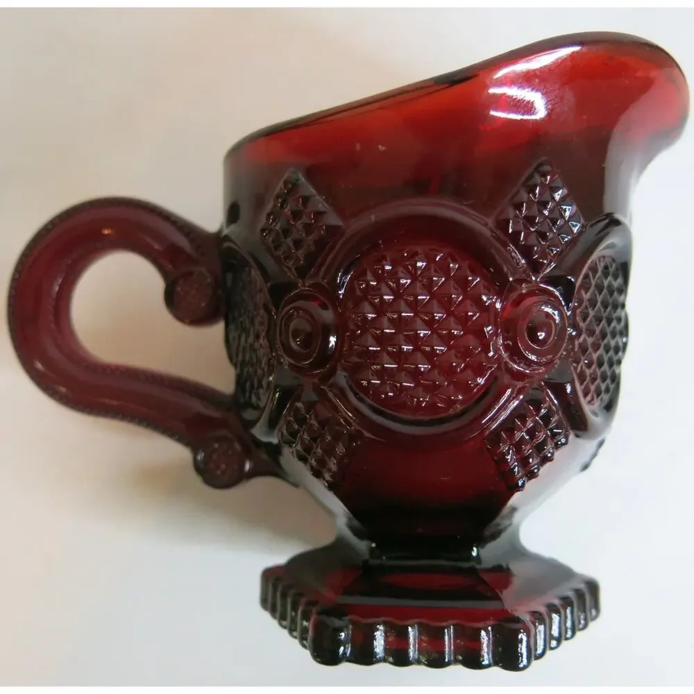 Vintage AVON Cape Cod Ruby Red Glass Cruet Creamer Strawberry Cranberry Retro